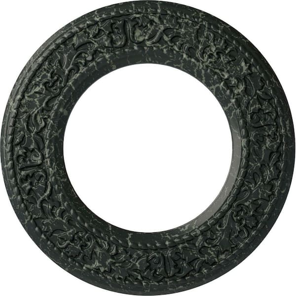 Ekena Millwork 3/4 in. x 13-3/8 in. x 13-3/8 in. Polyurethane Jet Blackthorn Ceiling Medallion, Painted Turtle Crackle