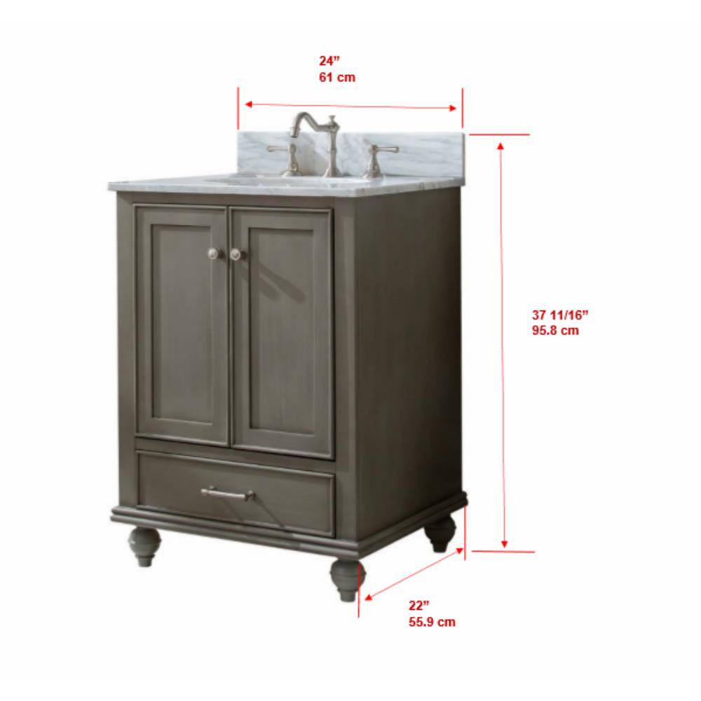 Melissa 24" Silver Gray Vanity with Carrara Marble Top