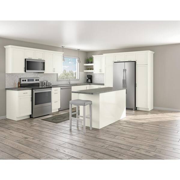 Hampton Bay Courtland Polar White Finish Laminate Shaker Stock Assembled Wall Kitchen Cabinet 36 In X 36 In X 12 In W3636 Csw The Home Depot