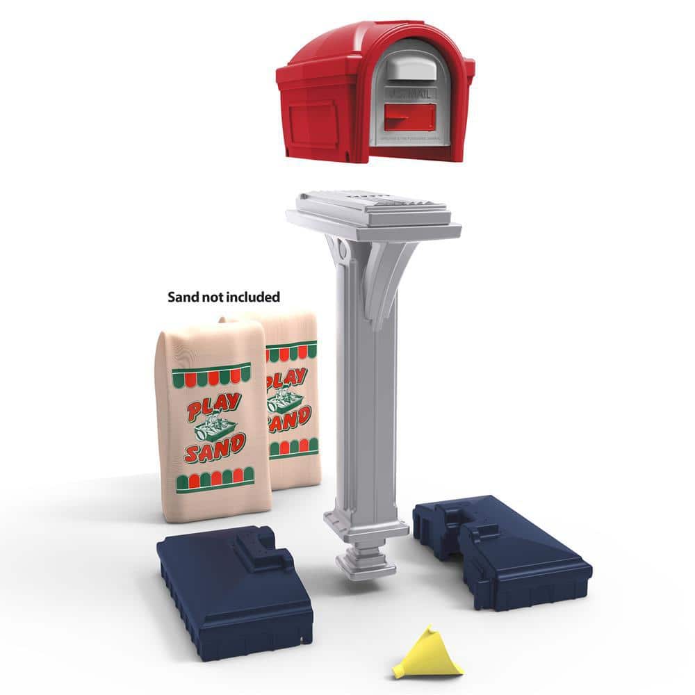 Classic Americana Red and Gray Plastic Pedestal Mailbox