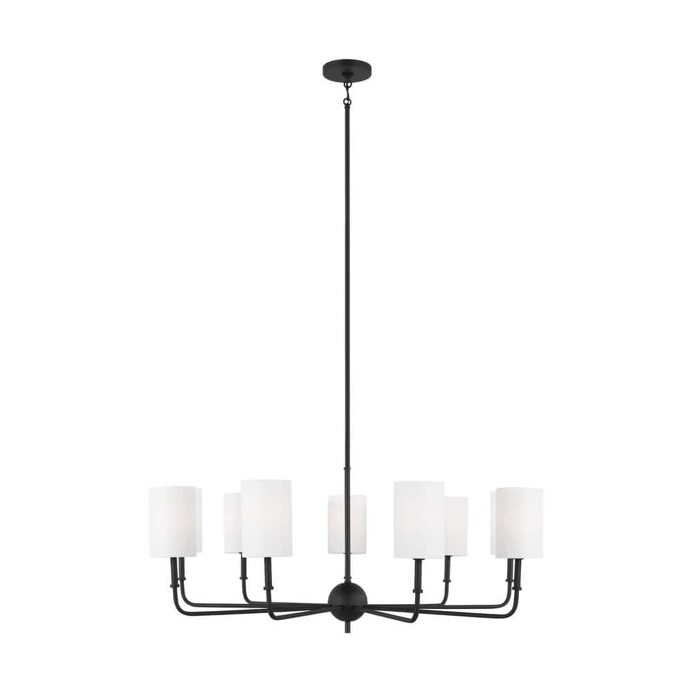 Midnight Black 9-Light Chandelier with White Linen Shades