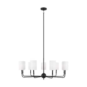 Foxdale 9-Light Midnight Black Chandelier with White Linen Fabric Shades