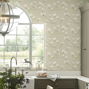 Magnolia Grove Natural Unpasted Removable Wallpaper Sample