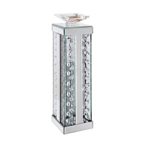 Clear Large Wood and Glass Candle Holder with Faux Crystal Studs