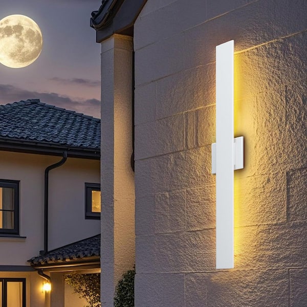 16 in. White Modern Outdoor Liner Light Hardwired Lantern Sconce or Entrance Door Garage Entrance Light LED