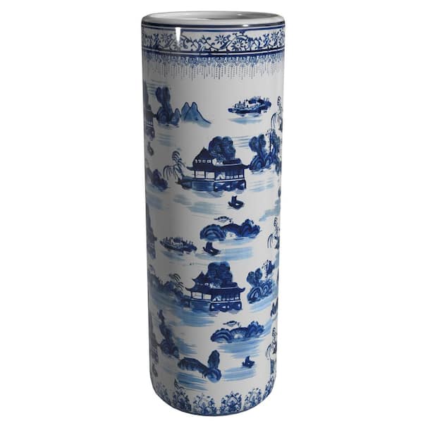 Red Lantern 23.5 in. Porcelain Decorative Vase in Blue