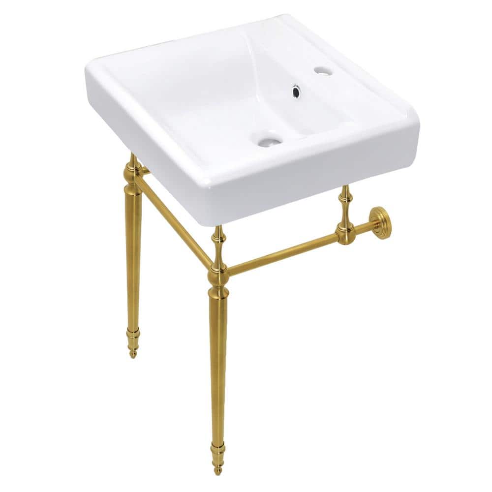 Edwardian White Ceramic Console Sink with Brass Legs