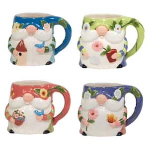 Garden Gnomes 16 oz. Assorted Colors Earthenware Mug (Set of 4)