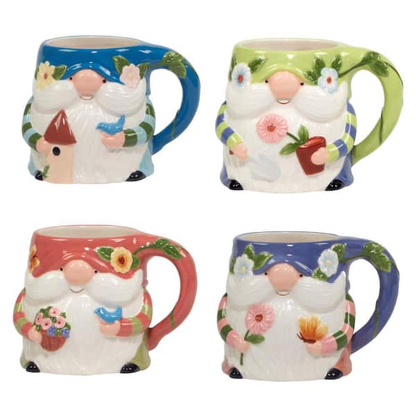 Certified International Garden Gnomes 16 oz. Assorted Colors Earthenware Mug (Set of 4)