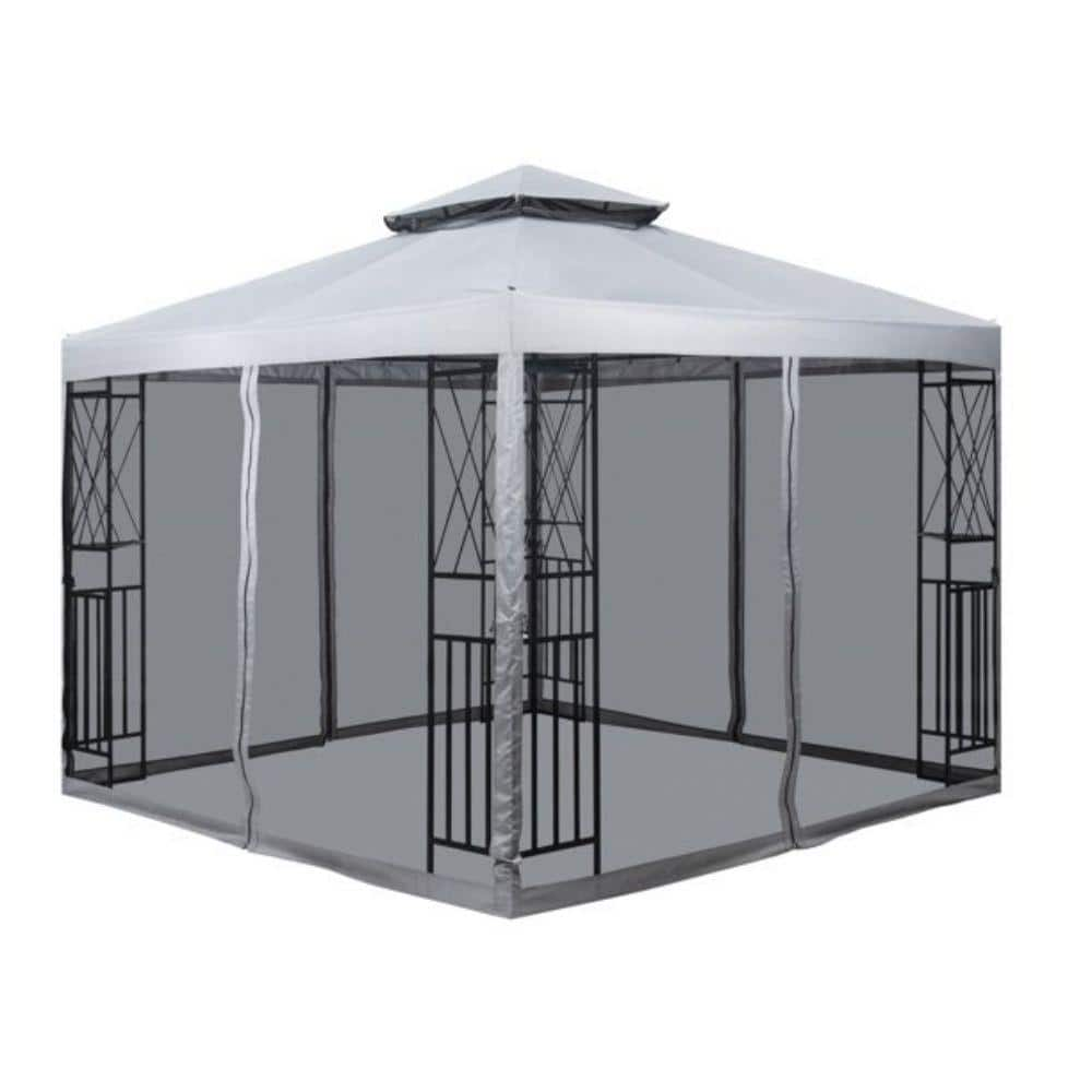 Alpulon 10 Ft X 10 Ft Light Gray Patio Gazebo With Mosquito Net And   Gray Alpulon Gazebos Zmwv274 64 1000 