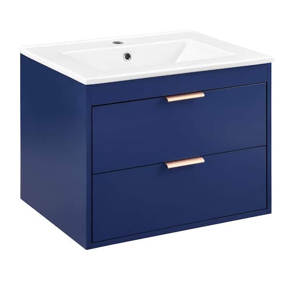 Aosspy Modern 23.62 in. W x 17.72 in. D x 18.70 in. H Single Sink Floating Bath Vanity in Blue with White Porcelain Sink Top