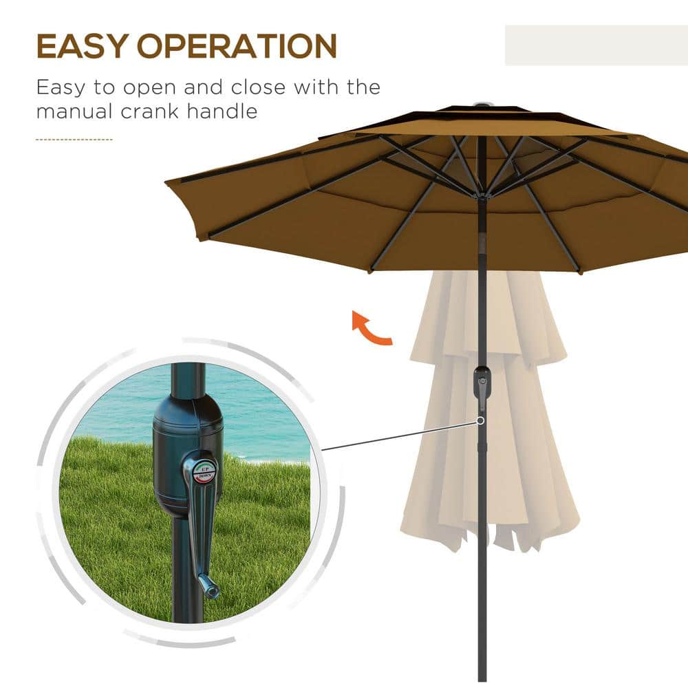 Tan 9' 3-Tier Outdoor Patio Umbrella with Crank and Tilt