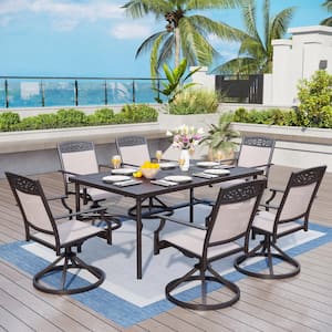 7-Piece Black Metal Rectangle Outdoor Dining Set with Table and Aluminum Swivel Dining Chairs