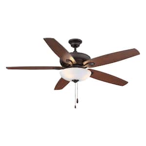 52 in. Indoor Oil Rubbed Bronze Modern Ceiling Fan with Pull Chain Control and Light Bulbs Included
