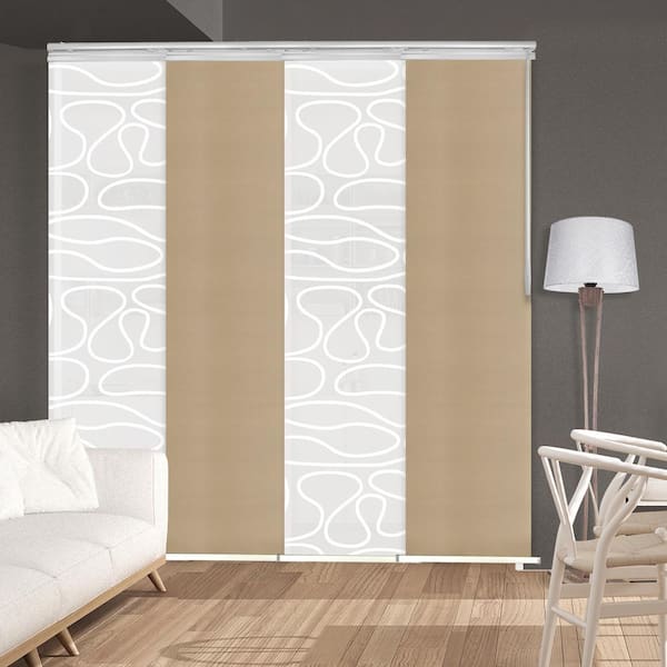 EMOH Coastal Swirl 48 in. - 88 in. W x 94 in. L Adjustable 4- Panel Satin Nickel Single Rail Panel Track with 23.5 in. Slates