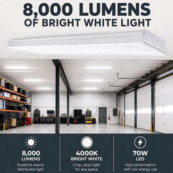 Commercial Electric 1-Pack 4 ft. 8000 Lumens Integrated LED White