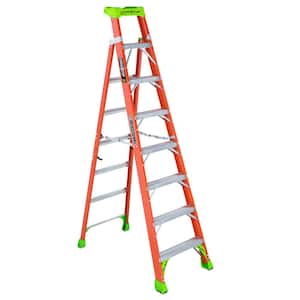 Cross Step 8 ft. Fiberglass Leaning Step Ladder (12 ft. Reach), 300 lbs. Load Capacity, Type IA Duty Rating