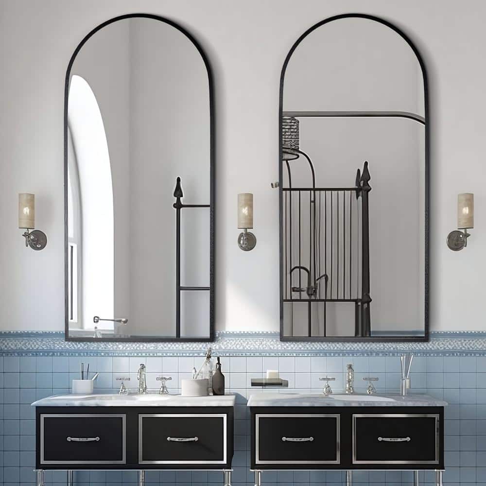 22 in. W x 47 in. H Arched Mirror for Bathroom Entryway Wall Decor Metal Fr