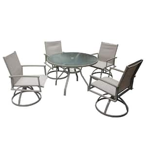 5-Piece Aluminum Outdoor Dining Set with Textilene Fabric Swivel Rocker Chairs and 2.36 in. Umbrella Hole