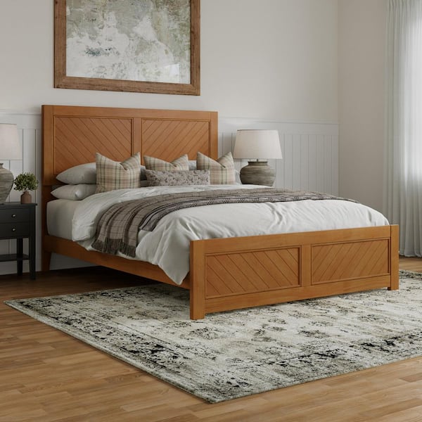 Berkshire Light Toffee Natural Bronze Solid Wood Frame Queen Low Profile Platform Bed with Matching Footboard
