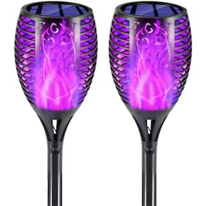 Solar Outdoor Lights, 43 in. Purple Flickering Flame Halloween Decorations Solar Lights (2-Pack)