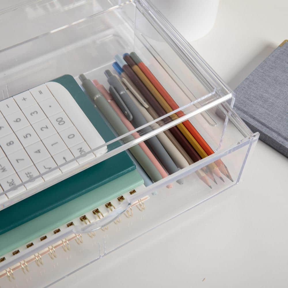 Clear Plastic Stackable Office Organizer with Drawer