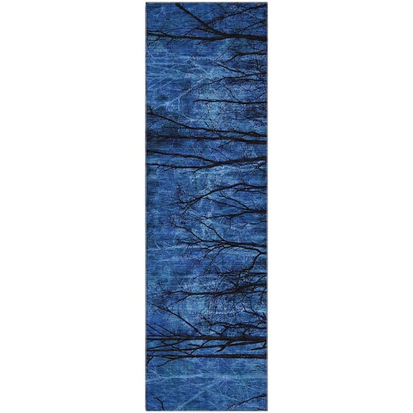 Mayfield Premium Machine Washable Abstract AMF2083 Blue 2 ft. x 7 ft. Runner Rug
