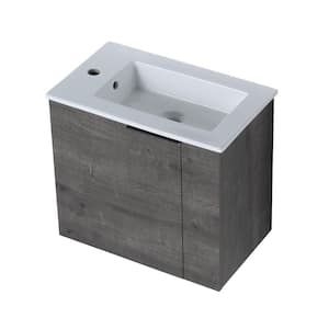 22 in. W Modern Elegant Floating Wall Mounted Bathroom Vanity with White Ceramic Sink and Soft Close Door, in Grey