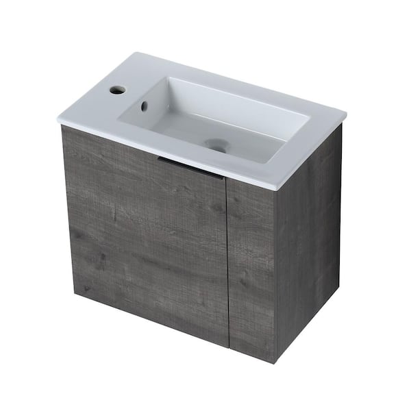 FUNKOL 22 in. W Modern Elegant Floating Wall Mounted Bathroom Vanity with White Ceramic Sink and Soft Close Door, in Grey
