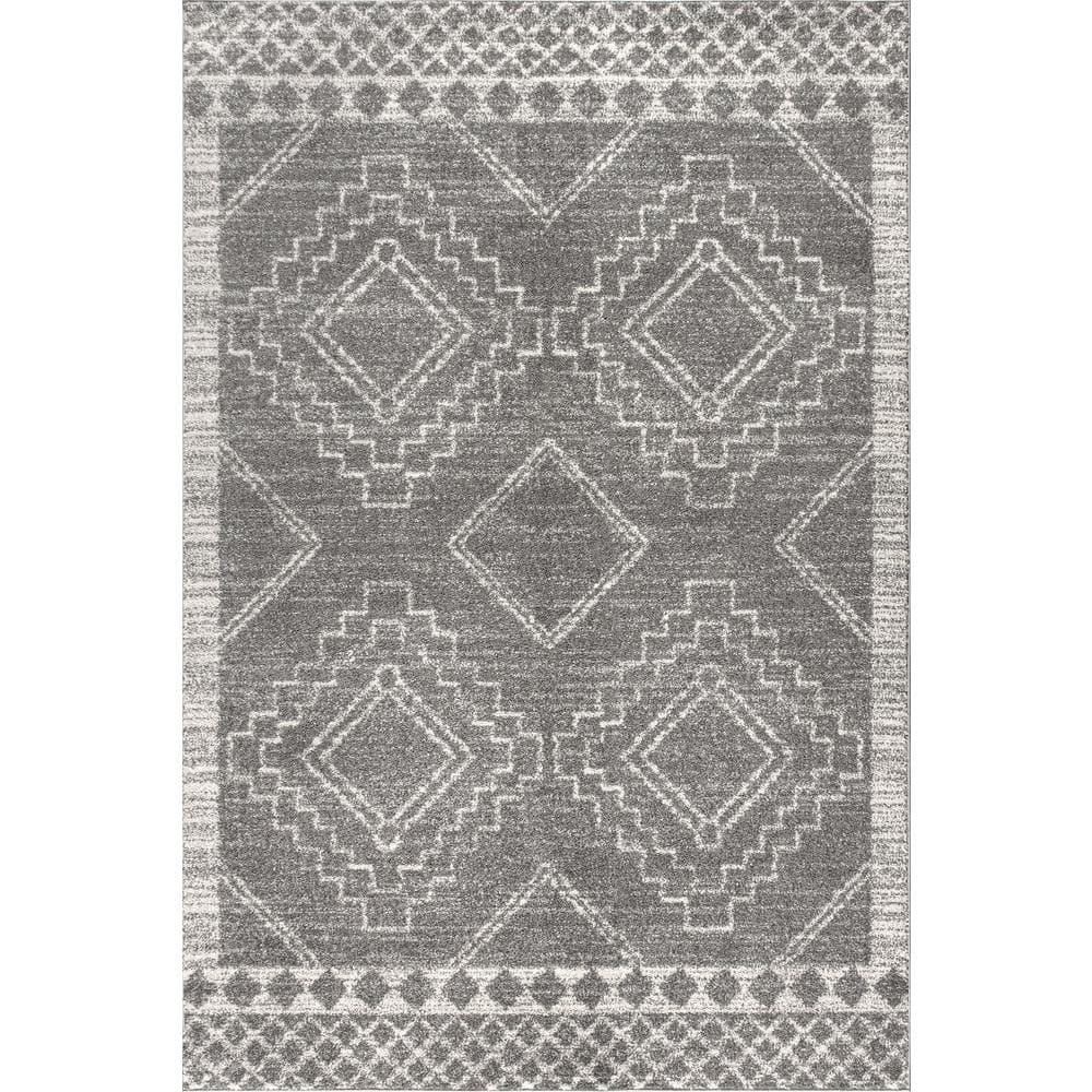 Amir Moroccan Geometric Cream/Gray 5' x 8' Synthetic Area Rug