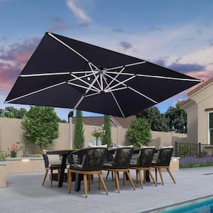 10 ft. x 13 ft. High-Quality Aluminum Cantilever Polyester Outdoor Patio Umbrella with Stand, Navy Blue