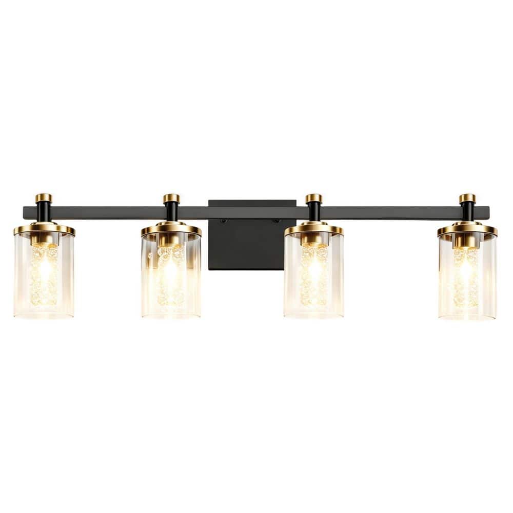 Crystal Cylinder 30 in. 4-Light Black Integrated 3CCT LED Vanity Light with Clear Glass Shade for Bathroom price history on PriceWatchPro