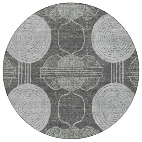 Chantille Machine Washable Indoor/Outdoor Abstract ACN3064 Gray 8 ft. x 8 ft. Round Rug