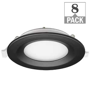 4 in. Adjustable CCT Integrated LED Canless Recessed Light Black Trim Kit 650 Lumens Kitchen Bathroom Remodel (8-Pack)