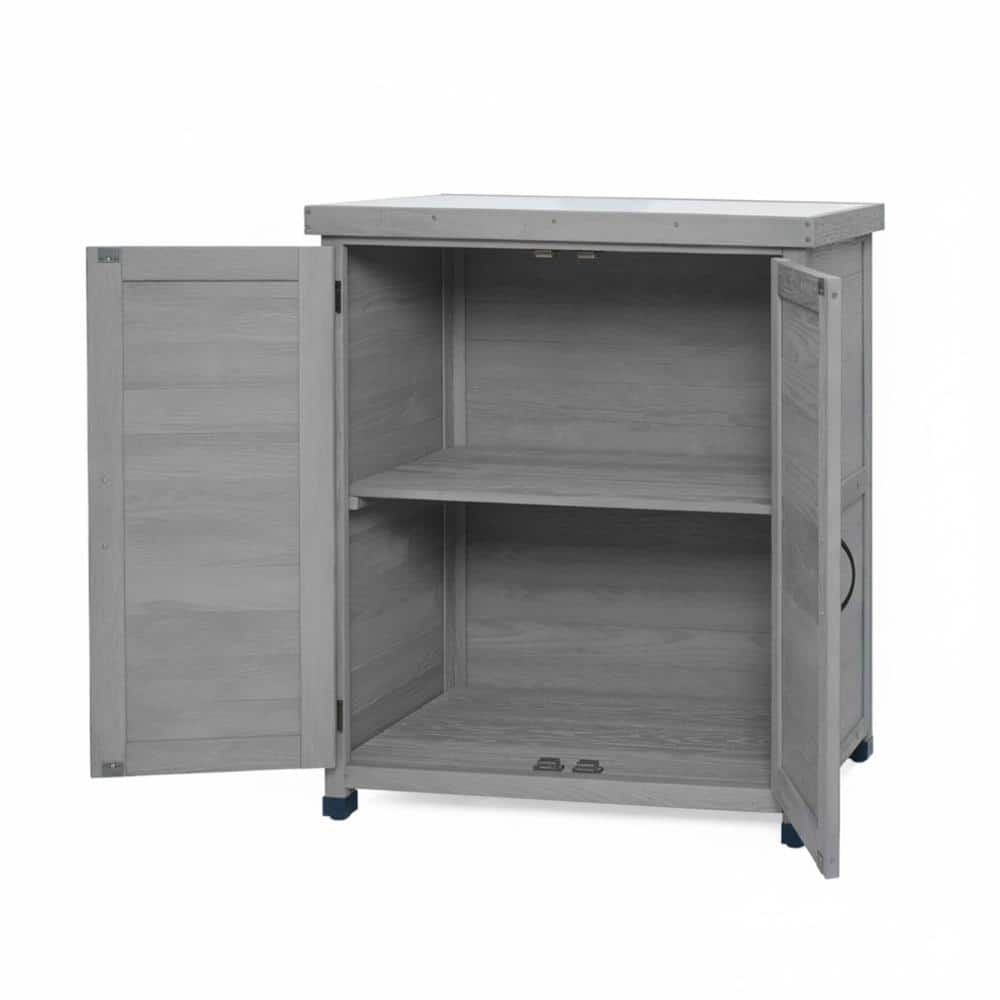 Gray Solid Wood Potting Bench, Outdoor Work Station Table with Storage Cabinet for Patio, Garden & Backyard