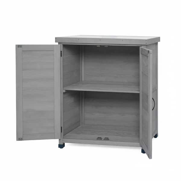 Gray Solid Wood Potting Bench, Outdoor Work Station Table with Storage Cabinet for Patio, Garden & Backyard