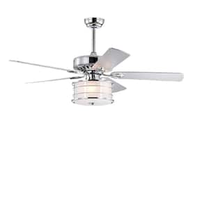 52 in. Indoor Chrome 3-Light Drum Shade LED Ceiling Fan with Remote