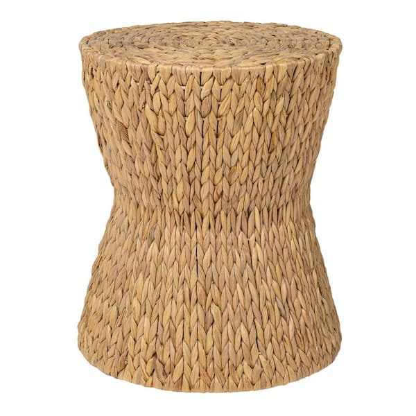 Natura 15.75 in. Coastal Bohemian Handwoven Water Hyacinth Wicker Round Hourglass End Table, Natural