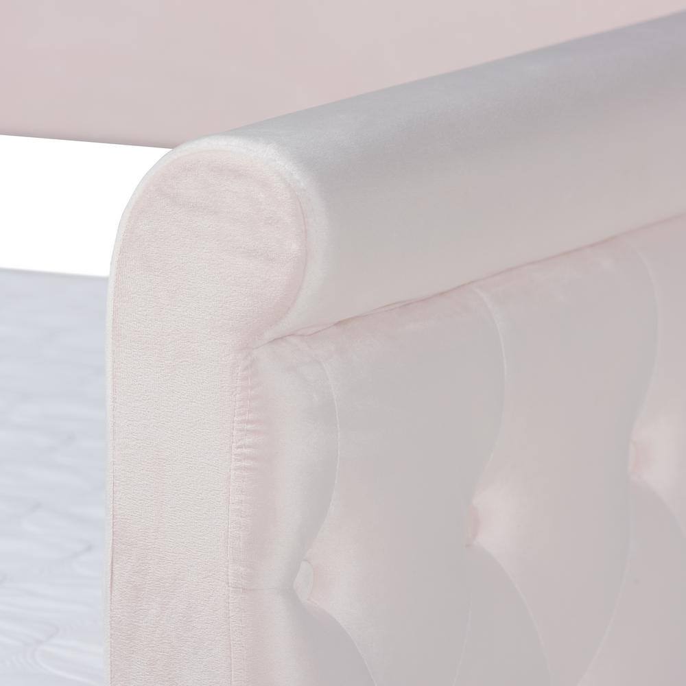Light Pink Velvet Queen Daybed with Trundle and Tufted Upholstery