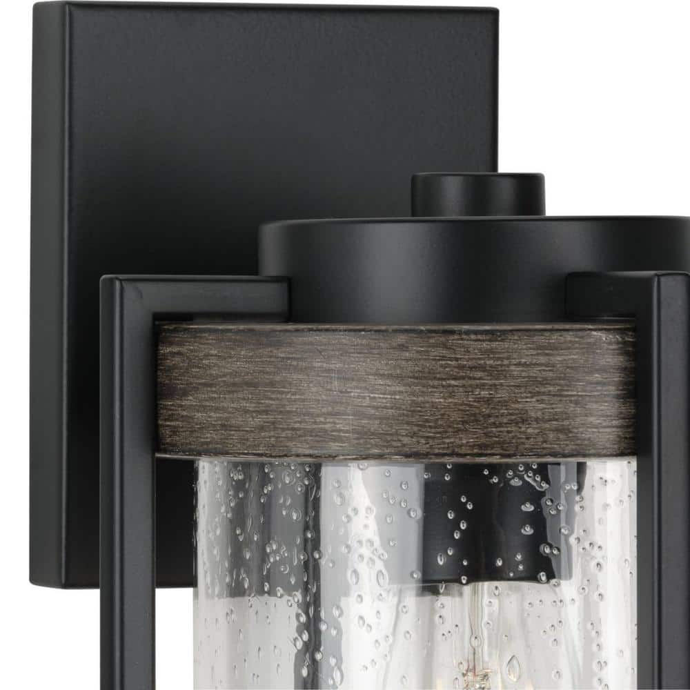 Matte Black Steel Outdoor Wall Lantern with Seeded Glass