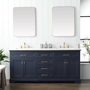 Thompson 72 in. W x 22 in. D Bath Vanity in Indigo Blue with Engineered Stone Top in Carrara White with White Sinks