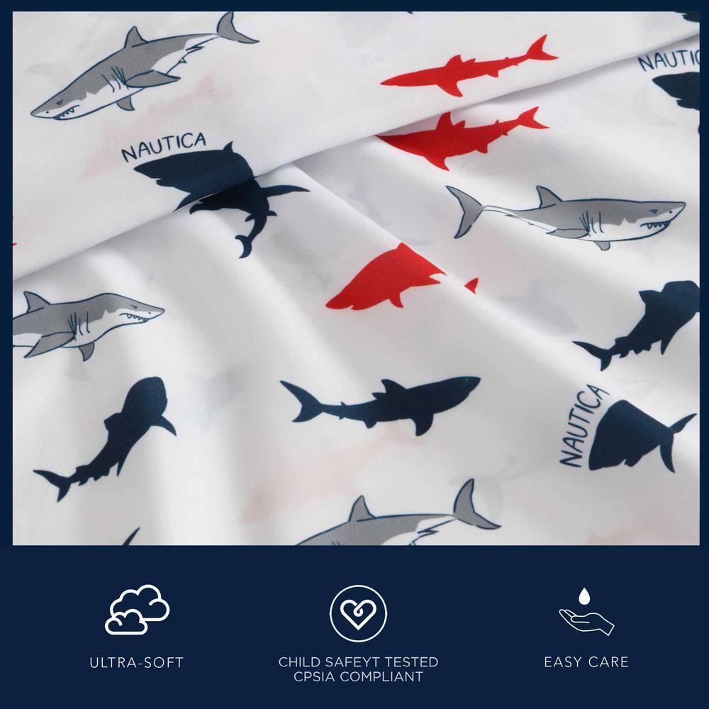 Queen Black and White Shark Print Microfiber Sheet Set