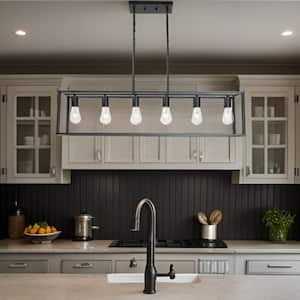 41 in. W 6-Light Black Modern Farmhouse Pendant Lighting Kitchen Island Metal Cage Ceiling Light Fixture, E26, No Bulbs