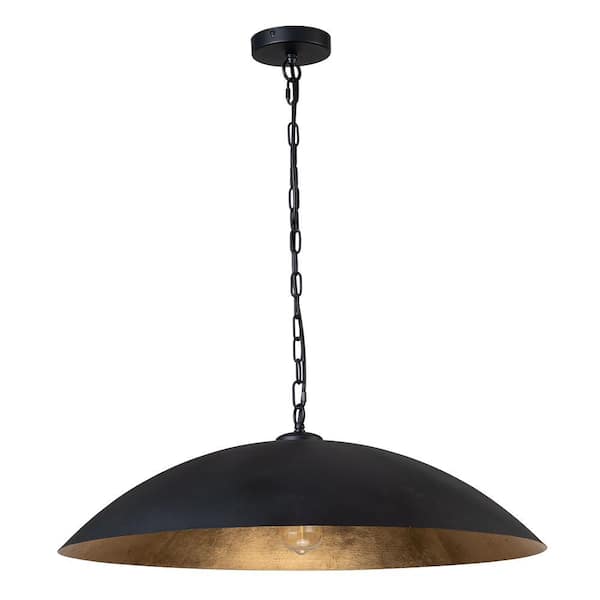 60-Watt 1 Light Black Industrial Modern Dome Pendant Light, Farmhouse Chandelier, Vintage Ceiling Hanging Light Fixture