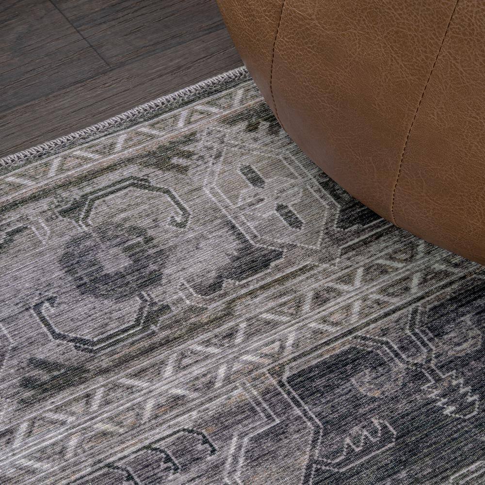 Alanya Dark Green and Gray Medallion Washable 8' x 10' Area Rug