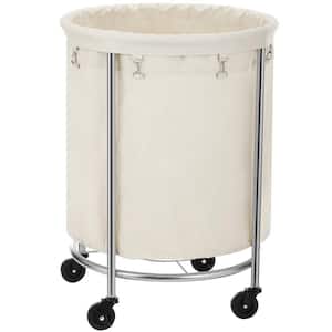 23.6 in. W x 23.6 in. D x 31.9 in. H Fabric Laundry Basket Hamper with Wheels Cream