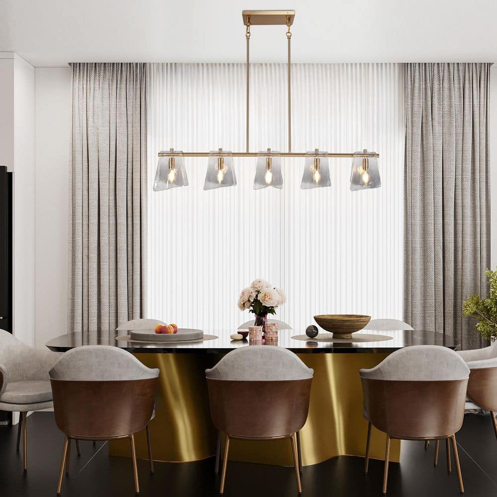 41.5" Gold and Smoky Gray Glass Linear Chandelier