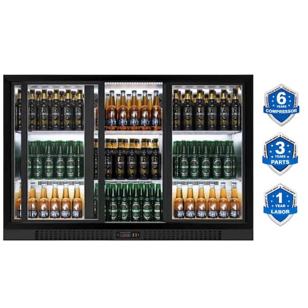 53 in. 11.3 cu. ft. NSF 3-Glass Sliding Door Counter Height Back Bar Commercial Refrigerator, Holds 441 Cans in Black