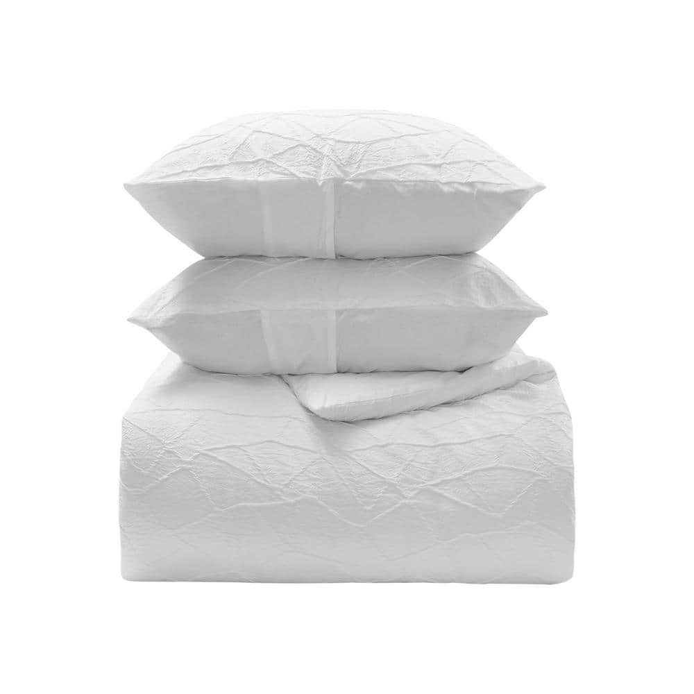 King White Cotton Reversible Comforter Set with Shams