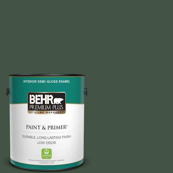 BEHR PREMIUM PLUS 1 gal. #ECC-48-3 Lush Grass Semi-Gloss Enamel Low Odor Interior Paint & Primer